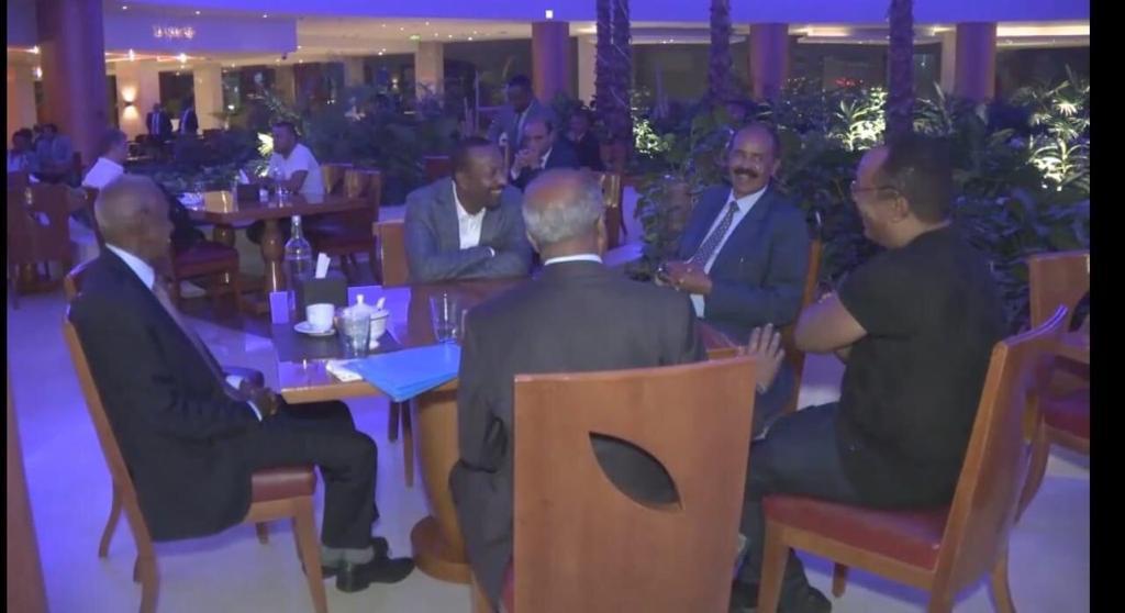 RedwanHussien's tweet photo. Prime Minister Abiy &amp; President Isaias met in Cairo and held cordial discussion regarding bilateral issues and crisis in Sudan. The two leaders also vowed to further deliberate on bilateral matters during H.E. President Isaias's visit to be made soon. https://t.co/JdtySkFmMi