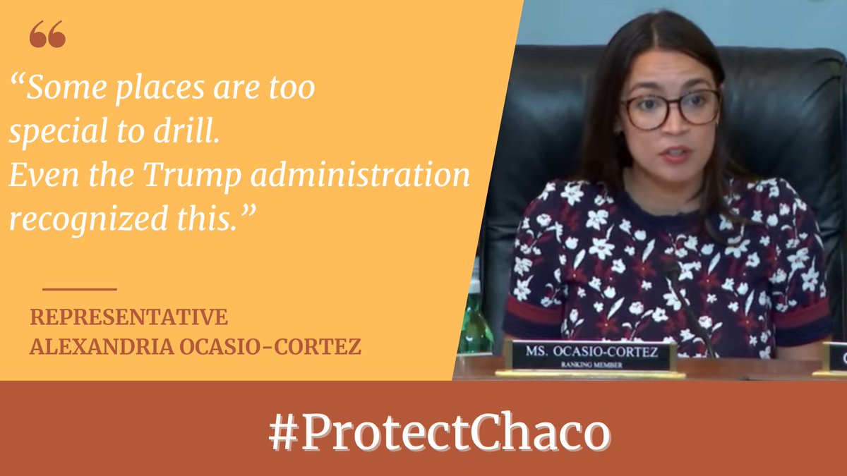Some places are just too special to drill, and the Greater Chaco Landscape is one of them. 
Thank you, <a href="/RepAOC/">Rep. Alexandria Ocasio-Cortez</a>, for standing with Tribes, local communities, and health advocates in support of <a href="/Interior/">US Department of the Interior</a>'s recent 20-year #oilandgas ban in this sacred area. #ProtectChaco. <a href="/NRDems/">Natural Resources Democrats</a>