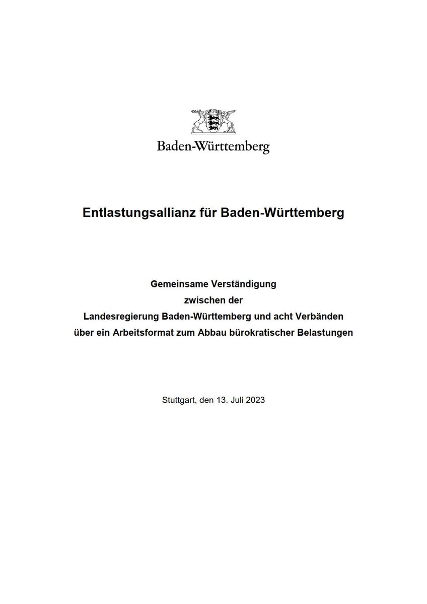 genobawue's tweet photo. Mit dem Ziel eines #Bürokratie-Abbaus haben Landesregierung, kommunale Spitzenverbände sowie Wirtschafts- und Finanzverbände in Ba-Wü eine "Entlastungsallianz" gebildet. Der BWGV hatte gemeinsam mit den sieben weiteren Verbänden einen entschlossenen Veränderungsprozess gefordert. https://t.co/zCwmu4auUN