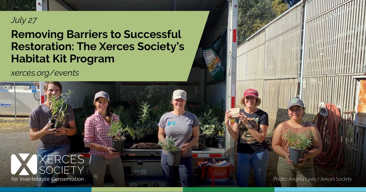 Removing Barriers to Successful Restoration: The Xerces Society's Habitat Kit Program
July 27
Webinar
xerces.org/events

Learn about our habitat kits, which offer native &amp; regionally appropriate plants for shovel-ready projects to address pollinator habitat barriers.