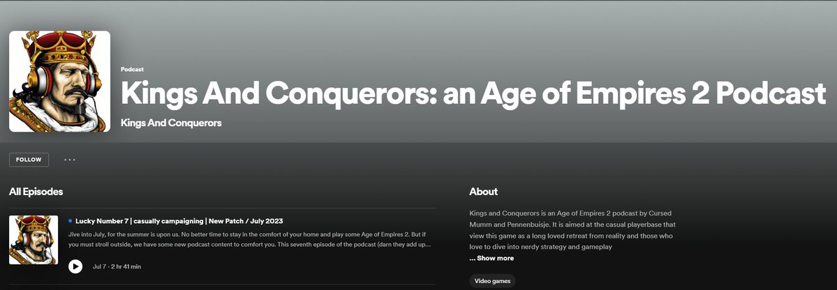 This month's episode of 'King and Conquerors: an age of empires 2 podcast' focusses on campaigns, the latest patch and more. <a href="/AgeOfEmpires/">Age of Empires</a> #aoe2 #podcast #campaigns #ageofempires2
open.spotify.com/episode/2HcQag…