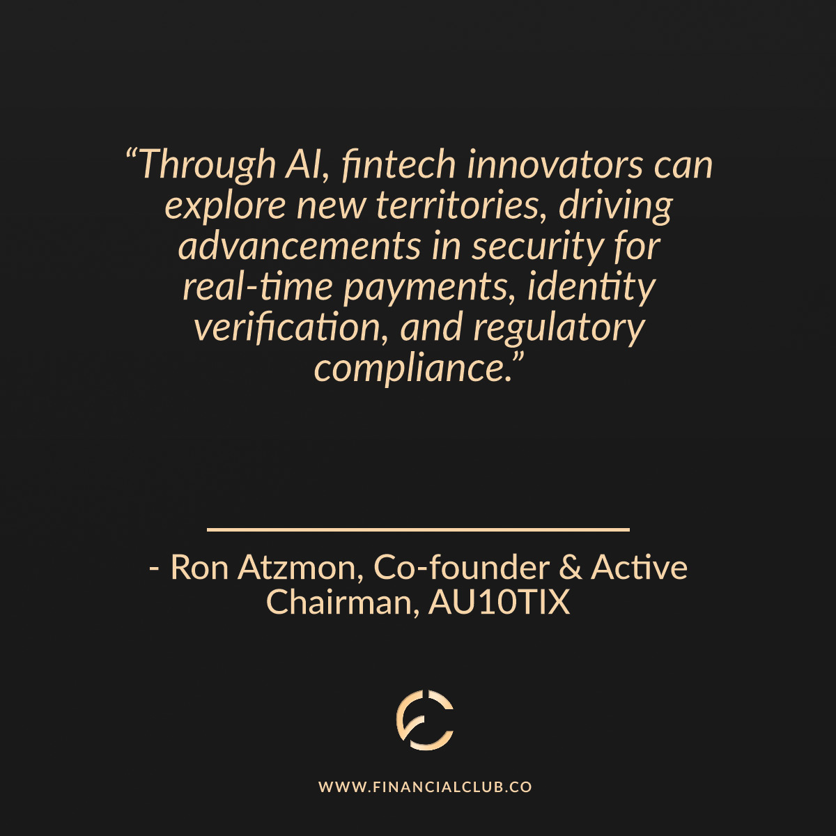 Member Spotlight: <a href="/RonAtzmon/">Ron Atzmon</a>, Co-founder &amp; Active Chairman, <a href="/AU10TIXLimited/">AU10TIX</a>.
Ron has a 25-year track record of leading startups and building #technology, #internet, and #finance businesses.
Catch Ron at the member only gatherings in SF and NYC -> financialclub.co