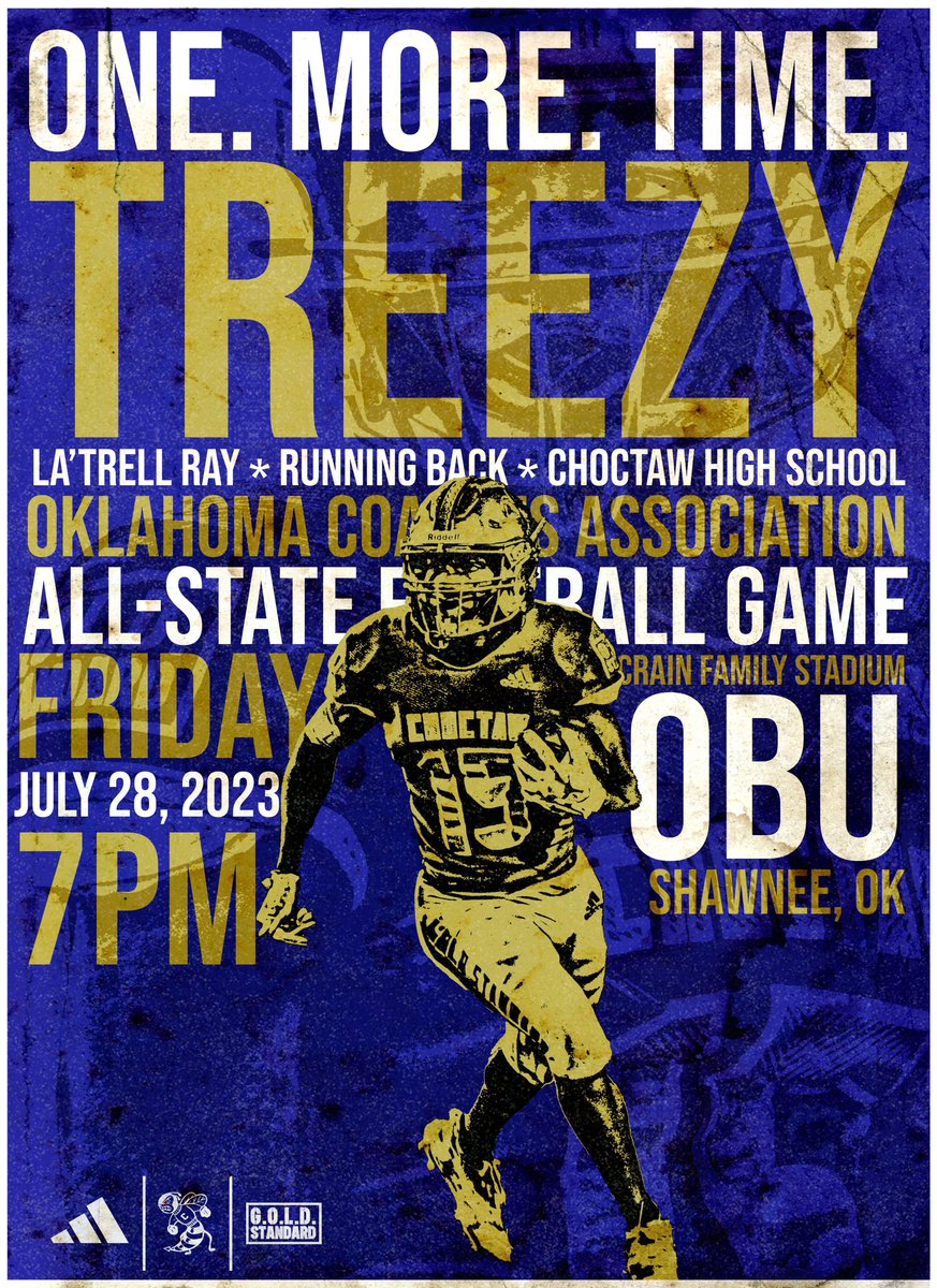 Come see the Choctaw Legend @latrellray1 ONE MORE TIME at the 2023 All-State Football game at OBU on July 28 at 7pm! #Treezy #GOLDStandard #StingEm🐝🤙🏻