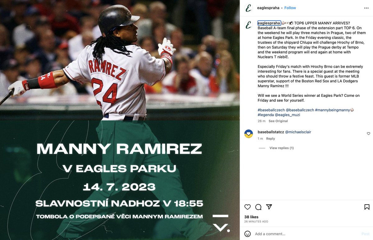 Michael Clair on X: LET'S GO! Manny Ramirez will be in Prague