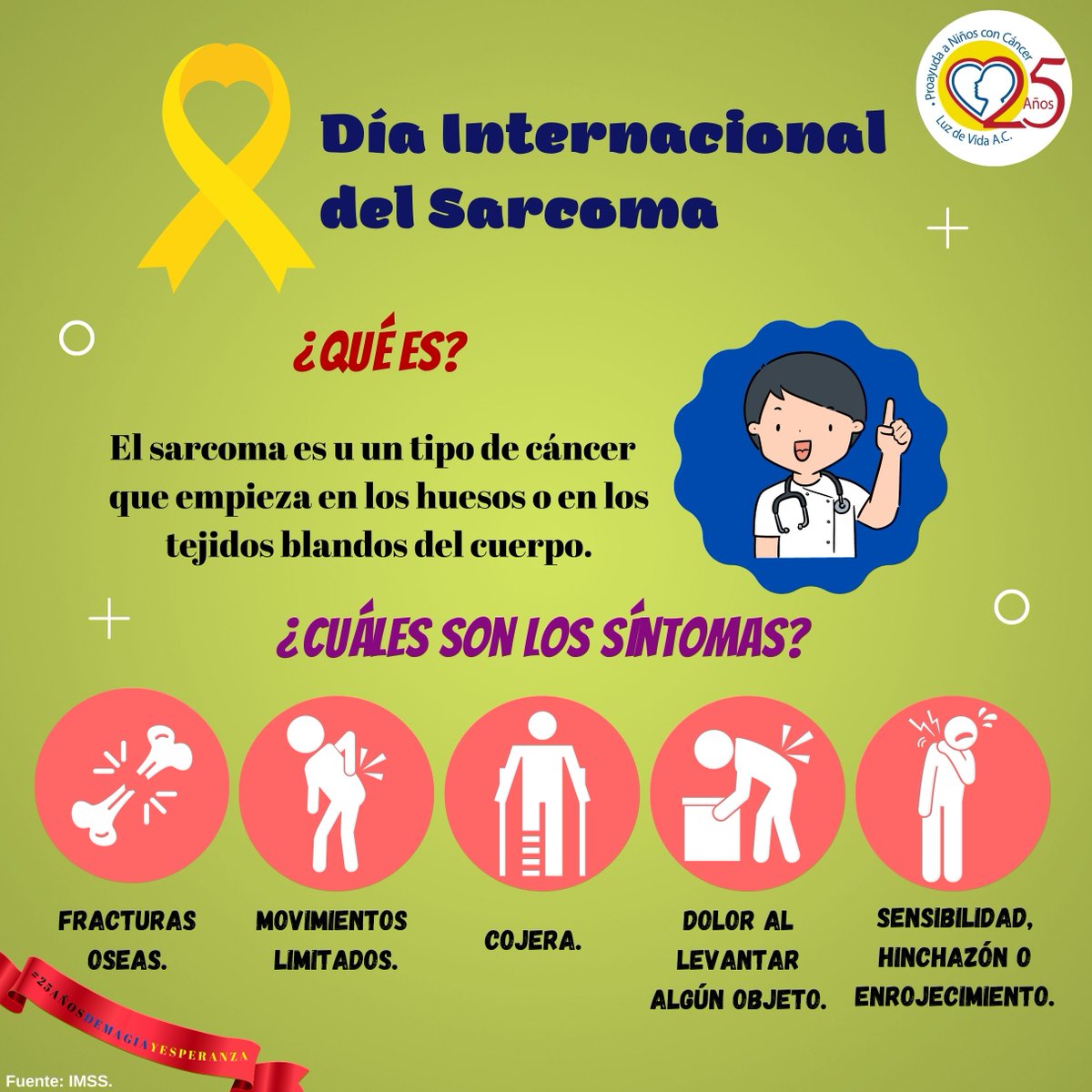 luzdevidac's tweet photo. 👉 I El Día Internacional del Sarcoma tiene por objetivo concienciar a las personas sobre es tipo de cáncer e invitarlos a acudir a un médico especialista ante la aparición de uno o más síntomas de esta enfermedad.

#FelizJueves #Sarcoma #DíaInternacionalDelSarcoma #13DeJulio https://t.co/aT3kERIbCi