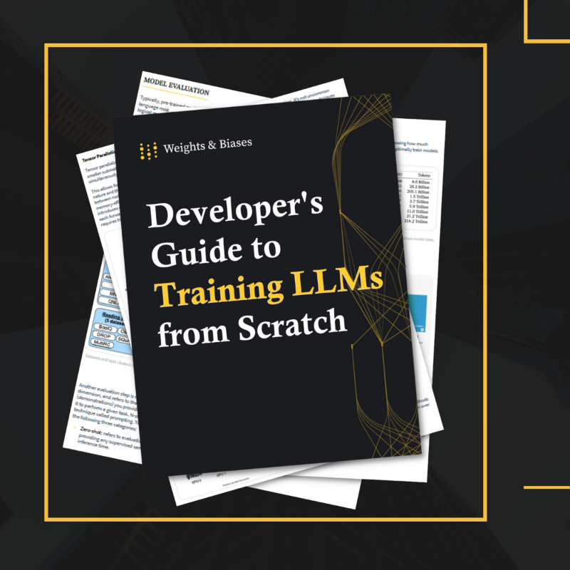 wandb's tweet photo. 🔥 Just Released: Free guide to 💪 training LLMs, including techniques for parallelization, tokenization strategies and their tradeoffs, plus how much data you'll actually need 🤯