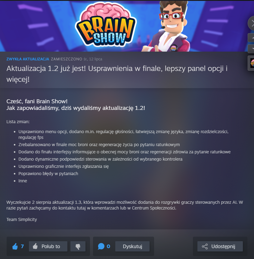gramodrana's tweet photo. I powiem tak, z jednej strony oceniłem Brain Show w recenzji jak oceniłem, ale jak patrzę na te aktualizacje to ciężko tego nie docenić. #brainshow https://t.co/z0e0Jag7SJ