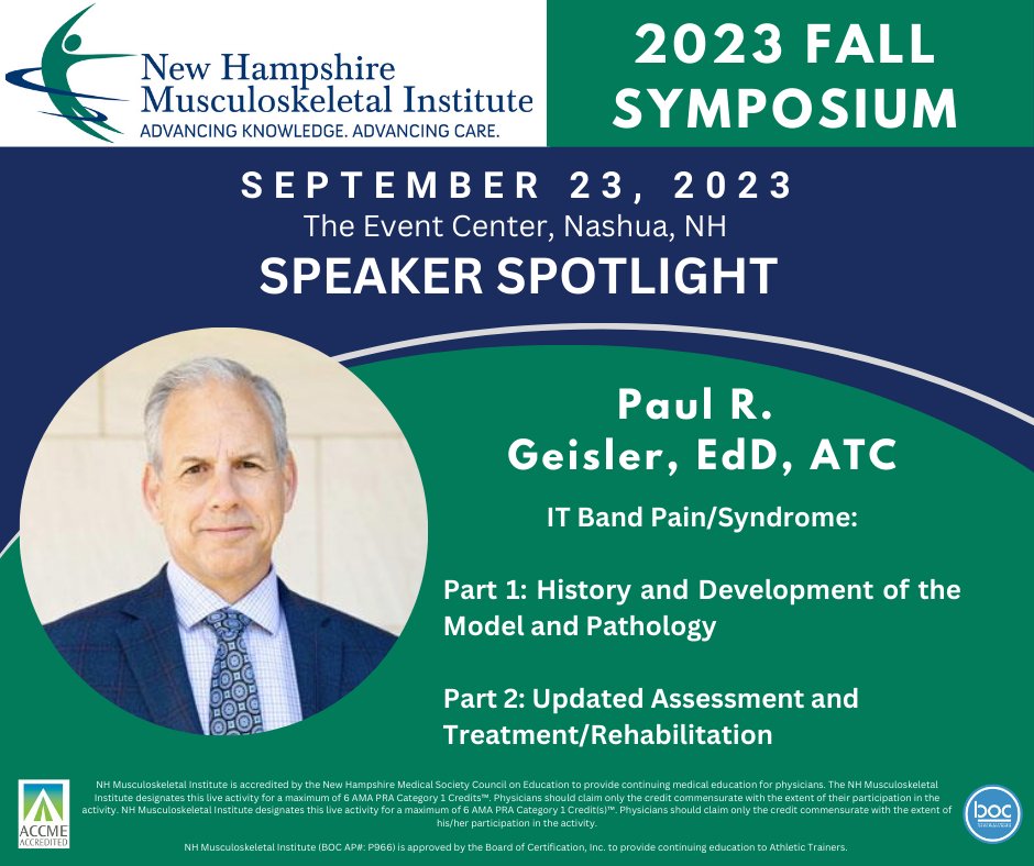 NHMI1994's tweet photo. Welcome Paul Geiser, EdD, ATC from @SimmonsUniv @AT_EduCommunity as a Speaker at the 30th Annual Fall Symposium!
Register today! Early Bird Deadline ends August 31, 11:59p ET
https://t.co/OxeixZPsCa https://t.co/l2zyc9kmlM