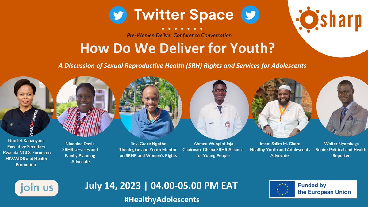 EANNASO (@eannaso) on Twitter photo Happening tomorrow. It's all about #Youth. Save the dateποΈ and join us for this pre-<a href="/WomenDeliver/">Women Deliver</a> conference discussion.
β° 4:00 PM EAT
ππ shorturl.at/bosB4
#HealthyAdolescents
@salimcharo7 <a href="/dninabina/">Ninabina Davie</a> <a href="/WNyambaga/">Walter Nyambaga</a> Happening tomorrow. It's all about #Youth. Save the dateποΈ and join us for this pre-<a href="/WomenDeliver/">Women Deliver</a> conference discussion.
β° 4:00 PM EAT
ππ shorturl.at/bosB4
#HealthyAdolescents
@salimcharo7 <a href="/dninabina/">Ninabina Davie</a> <a href="/WNyambaga/">Walter Nyambaga</a>