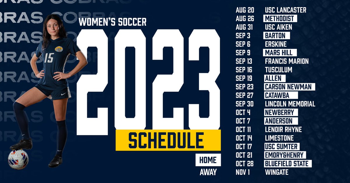 CokerUWSOC's tweet photo. Can’t wait to get going! Here’s our 2023 game schedule. https://t.co/4RFa1vjENV