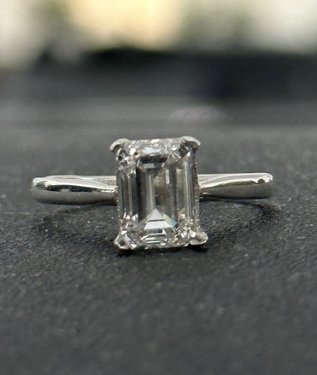 2ct emerald cut diamond in white gold.  A beautiful clean diamond.