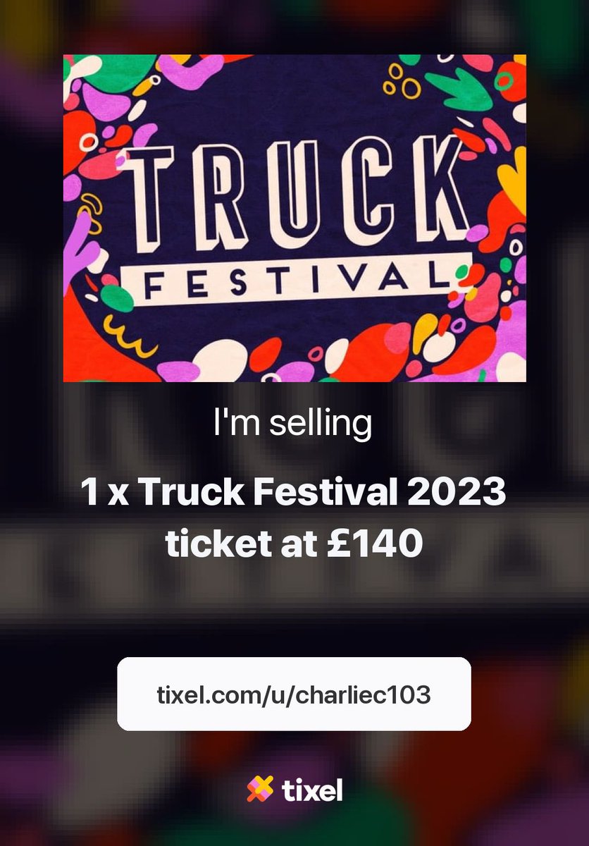 selling my weekend truck ticket for £140, happy to accept reasonable offers 

tixel.com/u/charliec103

#TruckFestival2023 #Tixel #ticketresale #festival