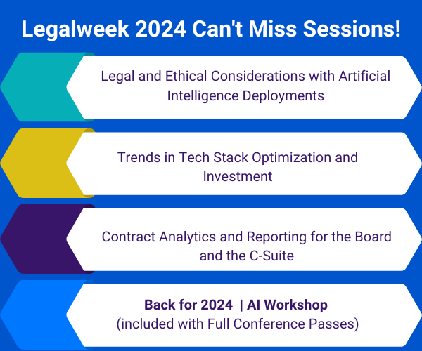 It's here! Your first look at the 2024 Legalweek agenda, including some of next year's most anticipated sessions! Register today before the  Full Conference Pass rates increase next Friday. bit.ly/3OeeJaw #Legalweek24