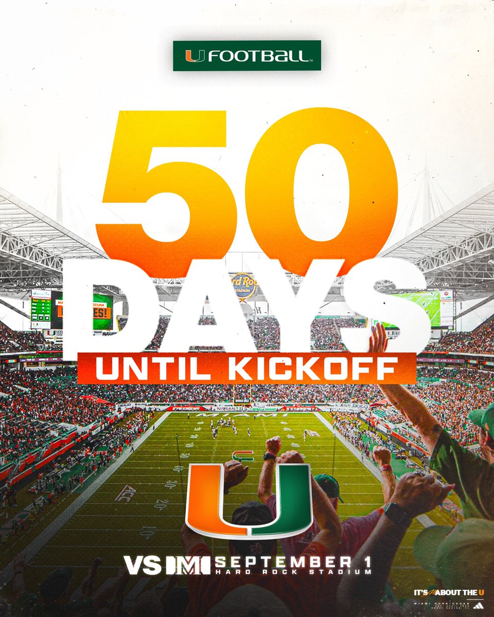 Miami Hurricanes Football on Twitter "Back in action at HardRockStadium in just 5️⃣0️⃣ days