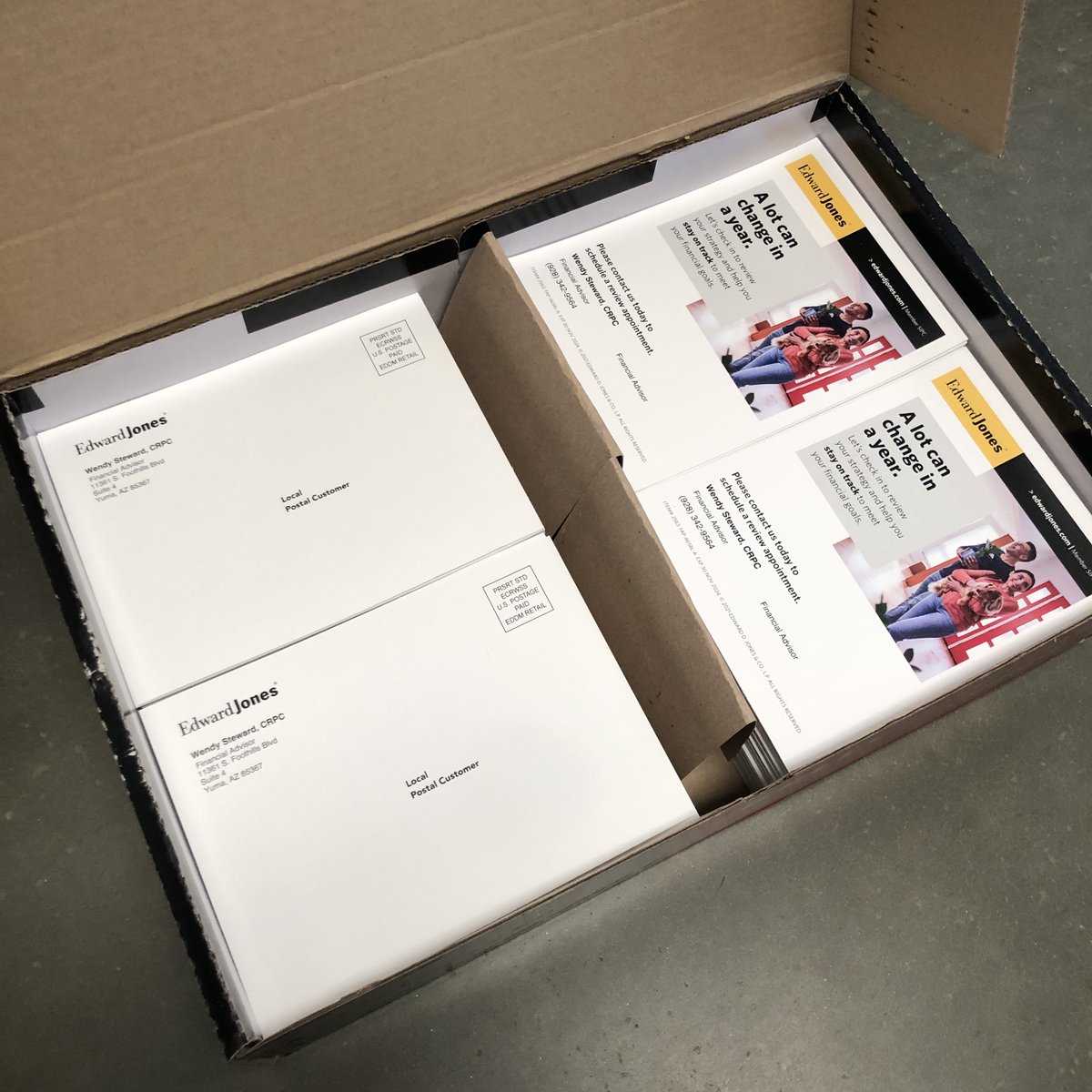 PrintInAFlash's tweet photo. Post Cards ✅
EDDM ✅✅
Quick Turn Around ✅✅✅
Thank you Edward Jones - Wendy Steward for working with us to fulfill your mailer solution!
What do you need printed today?
#CardPrinting #CardPrintingCompany #ProfessionalCards #YumaDesign #PrintZoom #Printinaflash #YumaCopy https://t.co/0kDw6OoHG2