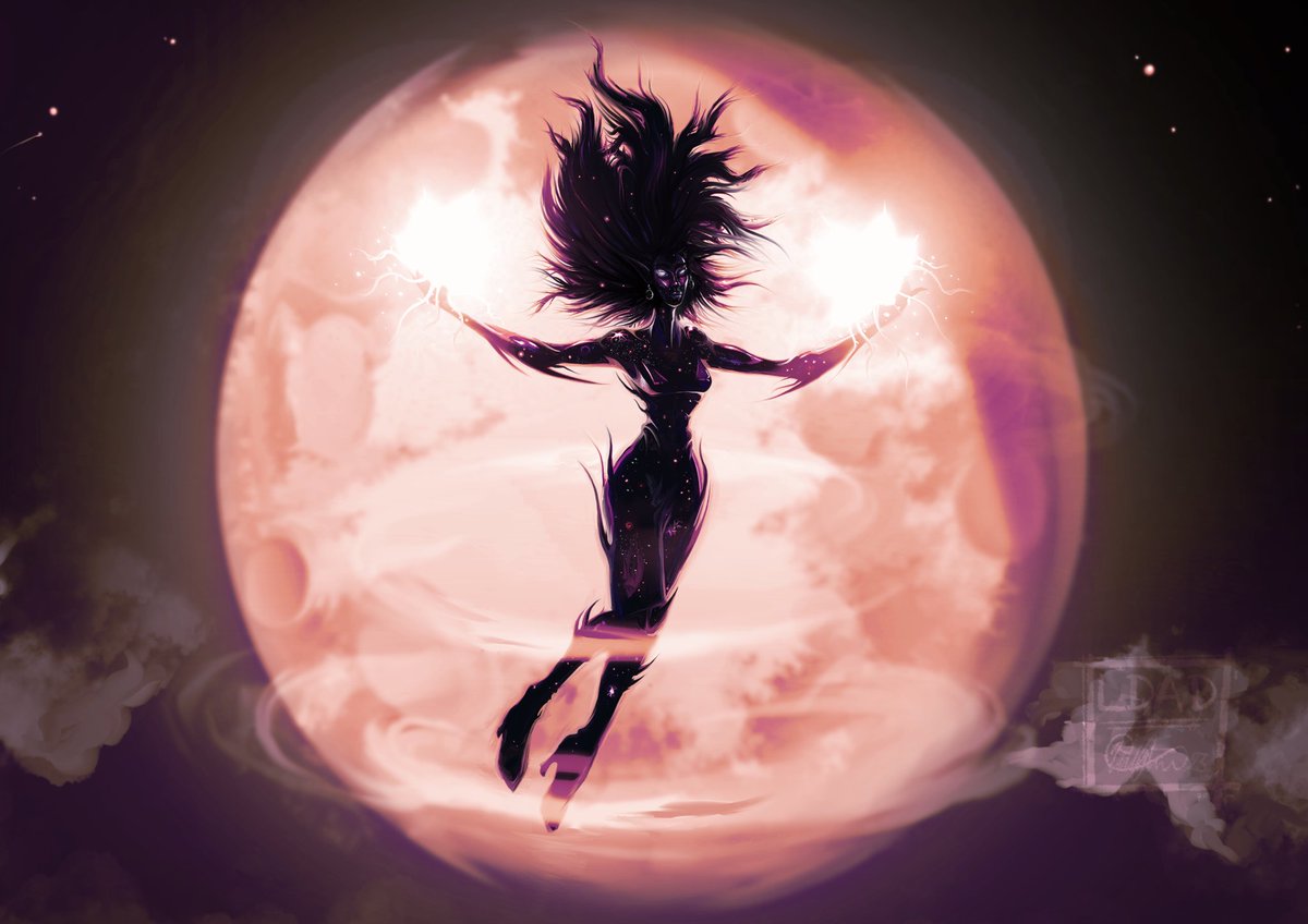 experimental piece Nyx Greek "Goddess"/personification of Night mother of Aether and Hermera (The two Lights) for the best person I know... second best... anyway #digitalart #procreate #fantasyartist #artontiktok #Nyx #goddess #night - Hope you enjoy it.