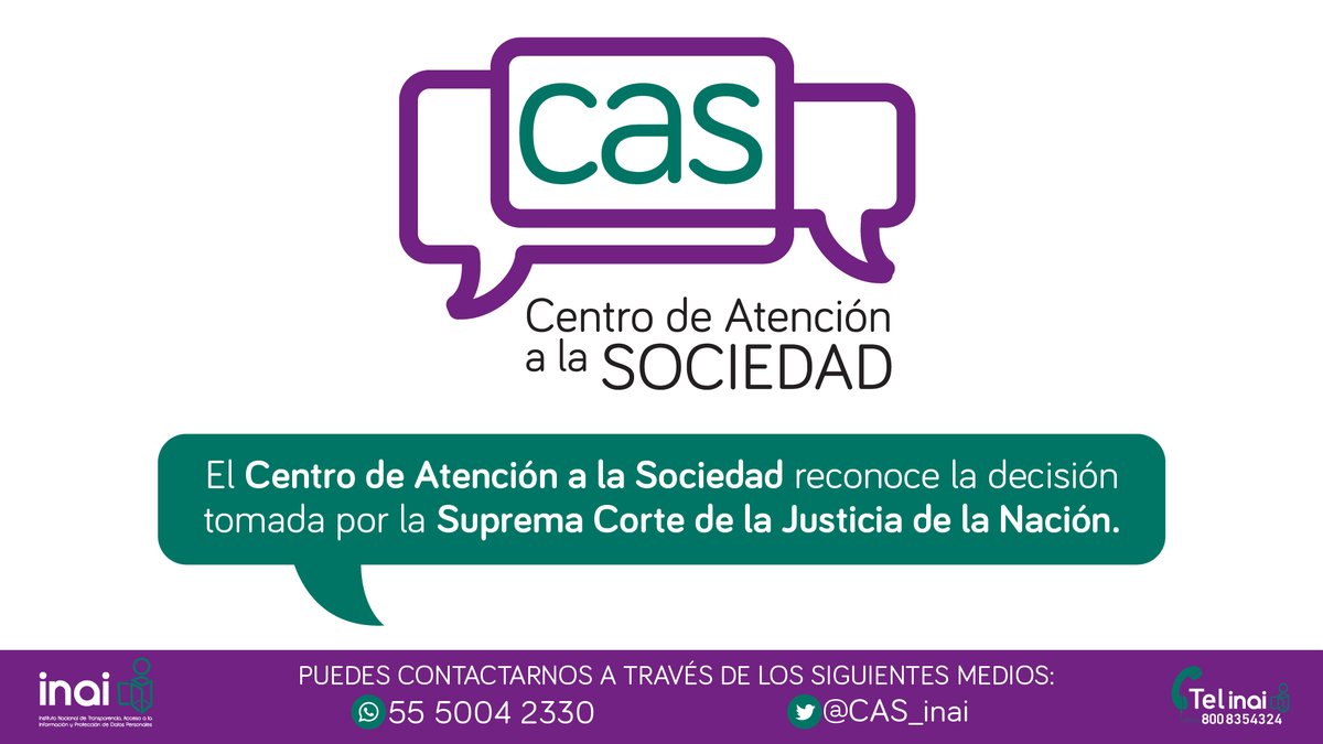 cas_inai's tweet photo. 🔊🔊 #LoTienesQueSaber
En el @cas_inai reconocemos la decisión de la @SCJN y, refrendamos nuestro compromiso de apoyar y asesorar a las personas para que ejerzan su derecho a saber y de protección de datos personales 🔍
Acérquense con nosotros,
#SeguimosApoyando
#HayINAI https://t.co/DCWPXbBC73