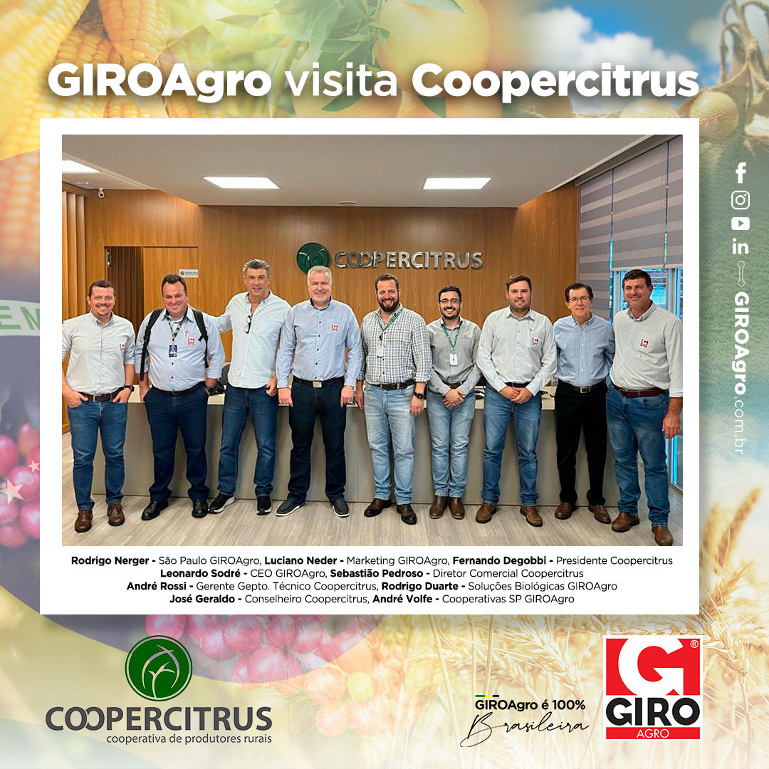 GiroAgro's tweet photo. 🌱Nesta quinta-feira (13), o CEO Leonardo Sodré e o time Comercial GIROAgro estiveram na sede da COOPERCITRUS, em Bebedouro/SP, para um alinhamento estratégico.

#JuntosSomosMais #GIROAgro #Numero1 #Fertilizantes https://t.co/HYkvuhY8eh