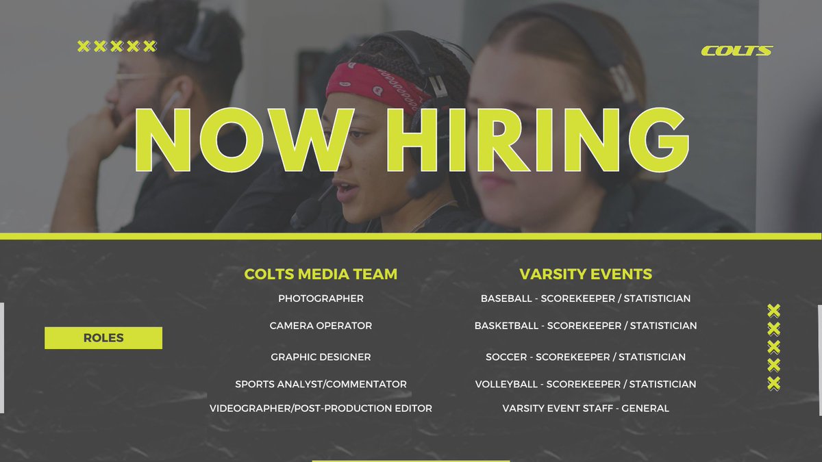 CentennialCOLTS's tweet photo. We're hiring students to be part of our Athletic and Recreation Department for our upcoming season! Click the link to apply! https://t.co/YS2z8OpRvf
#coltsnation #coltsforever #hiring #studentlife #studentemployment #campusjob #studentstaff #athleticandrecreation https://t.co/KP9CyD4F7A