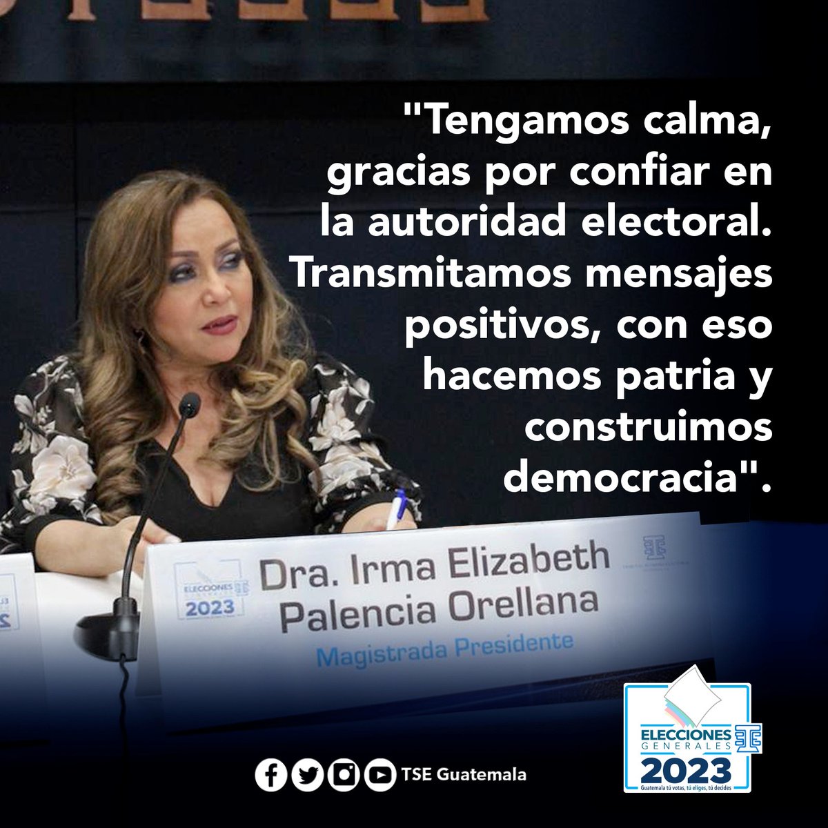 TSEGuatemala's tweet photo. 𝗚𝘂𝗮𝘁𝗲𝗺𝗮𝗹𝘁𝗲𝗰𝗼𝘀, 𝗽𝘂𝗲𝗱𝗲𝗻 𝗰𝗼𝗻𝗳𝗶𝗮𝗿 𝗲𝗻 𝗹𝗮 𝗮𝘂𝘁𝗼𝗿𝗶𝗱𝗮𝗱 𝗲𝗹𝗲𝗰𝘁𝗼𝗿𝗮𝗹, 𝗰𝗼𝗻 𝗲𝗹𝗹𝗼 𝘀𝗲 𝗵𝗮𝗰𝗲 𝗽𝗮𝘁𝗿𝗶𝗮 𝘆 𝘀𝗲 𝗰𝗼𝗻𝘀𝘁𝗿𝘂𝘆𝗲 𝗱𝗲𝗺𝗼𝗰𝗿𝗮𝗰𝗶𝗮.

¡Proceso electoral confiable y transparente!

#EleccionesGT2023 https://t.co/kmp7uvbMjn