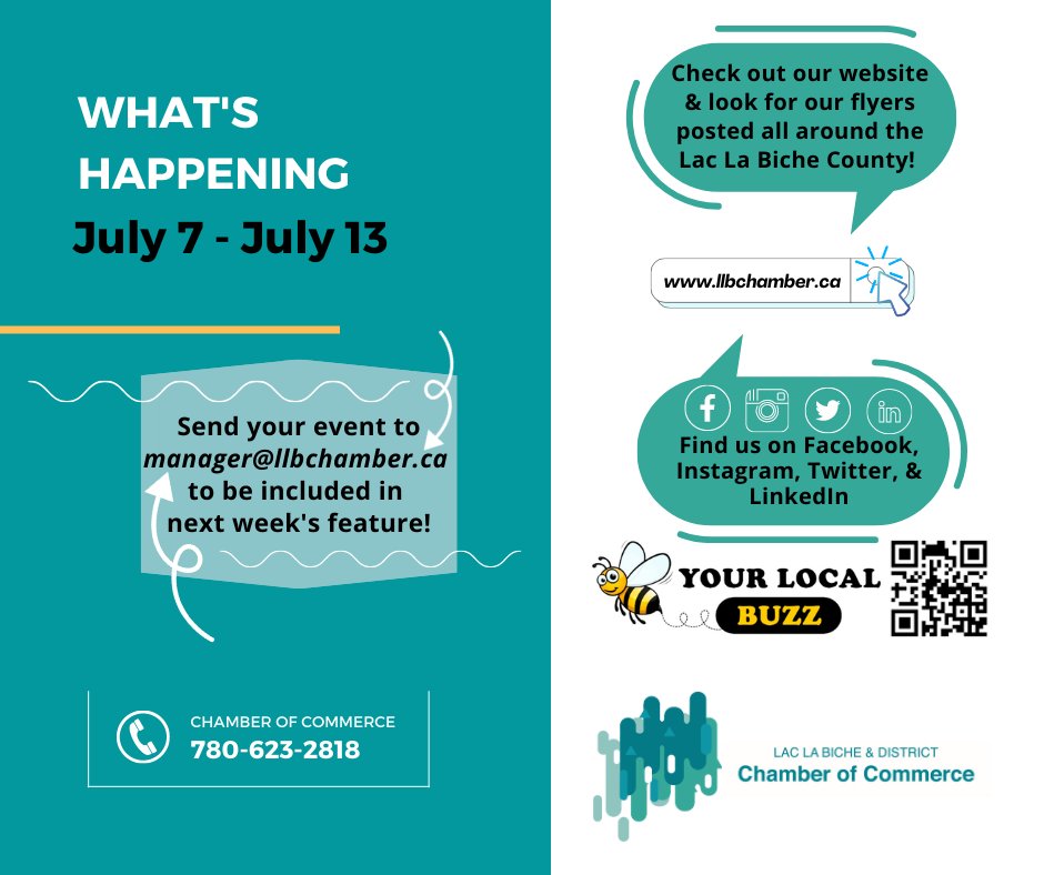 LLBChamber's tweet photo. There's plenty of things to see and do in this week's feature of "What's Happening in Lac La Biche &amp; Surrounding Areas". Below are just a few of the great events taking place right here in our community! https://t.co/rvAP4Y2yTx