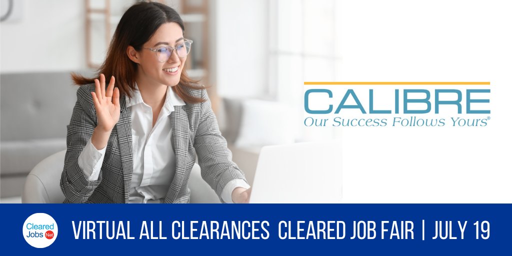 ClearedJobsNet's tweet image. Chat with @CALIBRE_Systems at the July 19 Nationwide Virtual #ClearedJobFair clearedjobs.net/job-fair-compa… #SharepointDeveloper #SoftwareDeveloper
