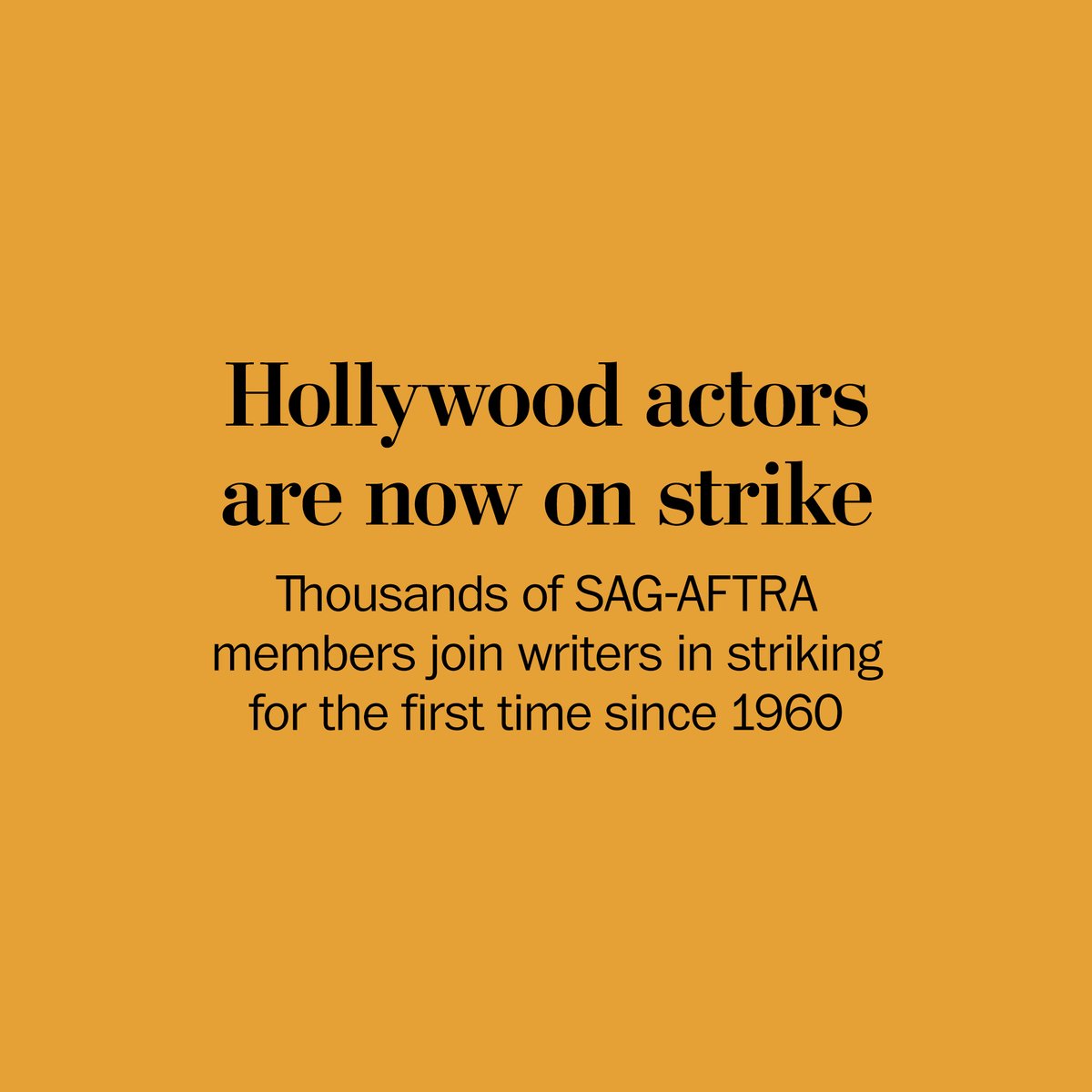 washingtonpost's tweet image. Breaking news: The Screen Actors Guild will join more than 10,000 members of the Writers Guild of America on the picket lines for the first time since 1960. The writers have been on strike against major studios and streaming services since May 2. wapo.st/46QtYxd