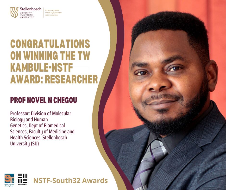 HE'S A WINNER! 🥳 Our very own Prof @novelchegou has just won the TW Kambule-NSTF Award: Researcher at the @NSTF_SA-@South_32 Awards, also known as South Africa's #ScienceOscars. CONGRATULATIONS! 📷📷
