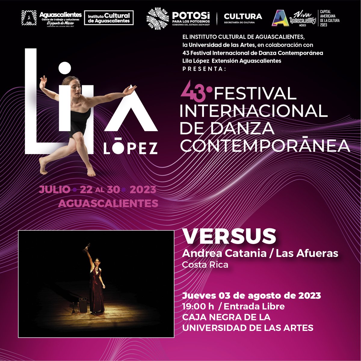 UArtes_Ags's tweet photo. 🙌🏻Compartimos contigo programación del 43ª Festival Internacional de #Danza Contemporánea Lila López #Aguascalientes, que se llevará a cabo en el Teatro Morelos y en la Caja Negra de la @UArtes

👁️Consulta la programación completa aquí: https://t.co/TAIkAFhfoj

#FestivalLilaLópez https://t.co/WwVBQv4MZ7