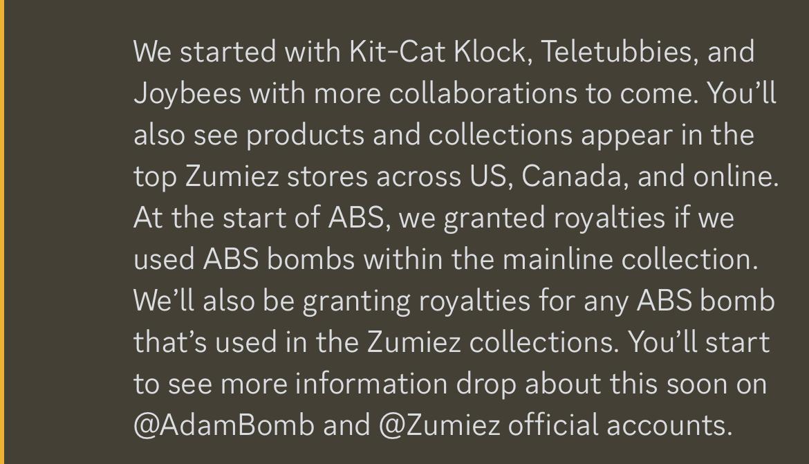 $ETHan 💣 (@ethanlin_crypto) on Twitter photo ASTOUNDING NEWS for <a href="/AdamBombSquad/">Adam Bomb Squad</a> NFT holders!
"We’ll also be granting royalties for any ABS bomb that’s used in the Zumiez collections. You’ll start to see more information drop about this soon on @AdamBomb and @Zumiez official accounts."
Dang!
All the stuff other ASTOUNDING NEWS for <a href="/AdamBombSquad/">Adam Bomb Squad</a> NFT holders!
"We’ll also be granting royalties for any ABS bomb that’s used in the Zumiez collections. You’ll start to see more information drop about this soon on @AdamBomb and @Zumiez official accounts."
Dang!
All the stuff other