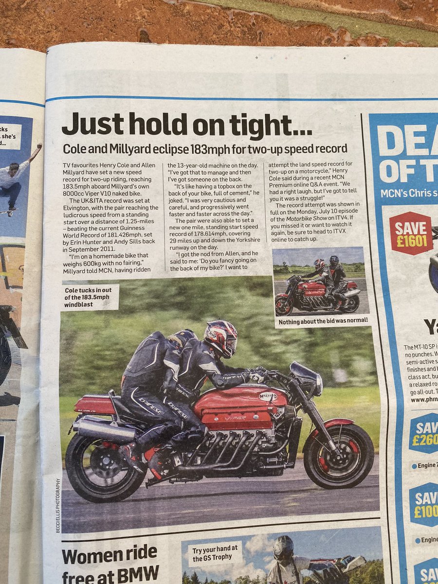 Nice write up in Motorcycle News on our two up speed record that Henry and I achieved at Elvington during the UK records week. If you missed The Motorbike Show on Monday it’s  repeated on Friday and Sunday at 8pm on ITV4  or catch up on ITVX