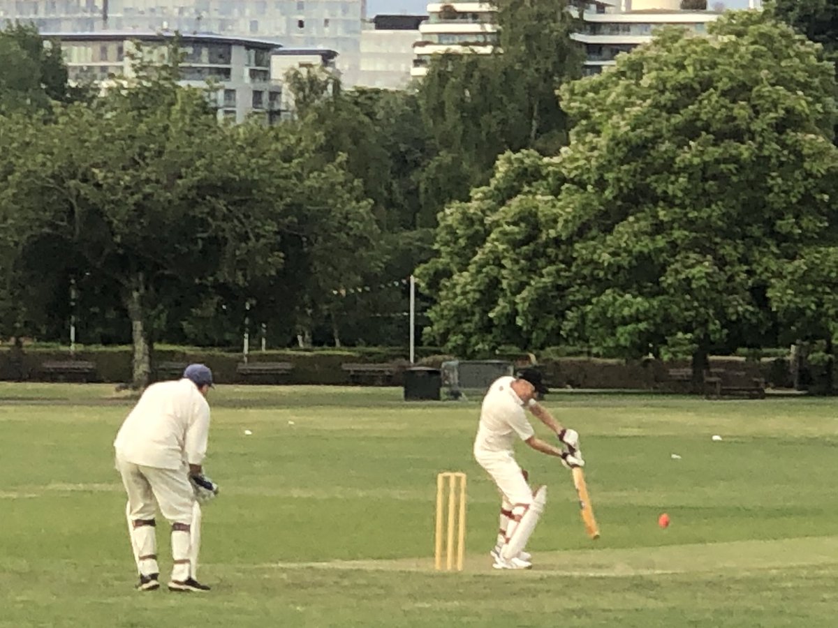 StPetersCricke1's tweet photo. Pleasure to have @dodgers_cricket at Battersea tonight. They set St Peter’s a target of 140 from their 20 overs and look like defending it as St P’s are on 80 with four overs to go. @MonkeyCarl67 yet to bat and @EdwardLeek1 captaining the side. https://t.co/qvHcvckhDA