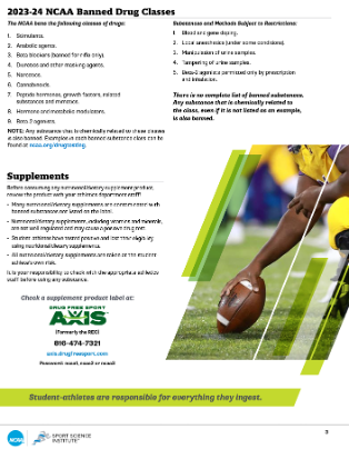 NCAA_SSI's tweet photo. Our Drug Policies handout is a great @NCAA Drug-Testing Program resource for sharing with student-athletes. https://t.co/hgl0fqXBW5 https://t.co/Tef7jQD6Sm