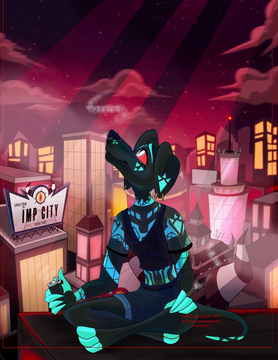 Blacklight_Mutt's tweet photo. Now that Crowley was feeling a bit better, he taking a small break on the roof.

The air at least up in pride felt... oddly crisper. https://t.co/7v3BrelbWZ