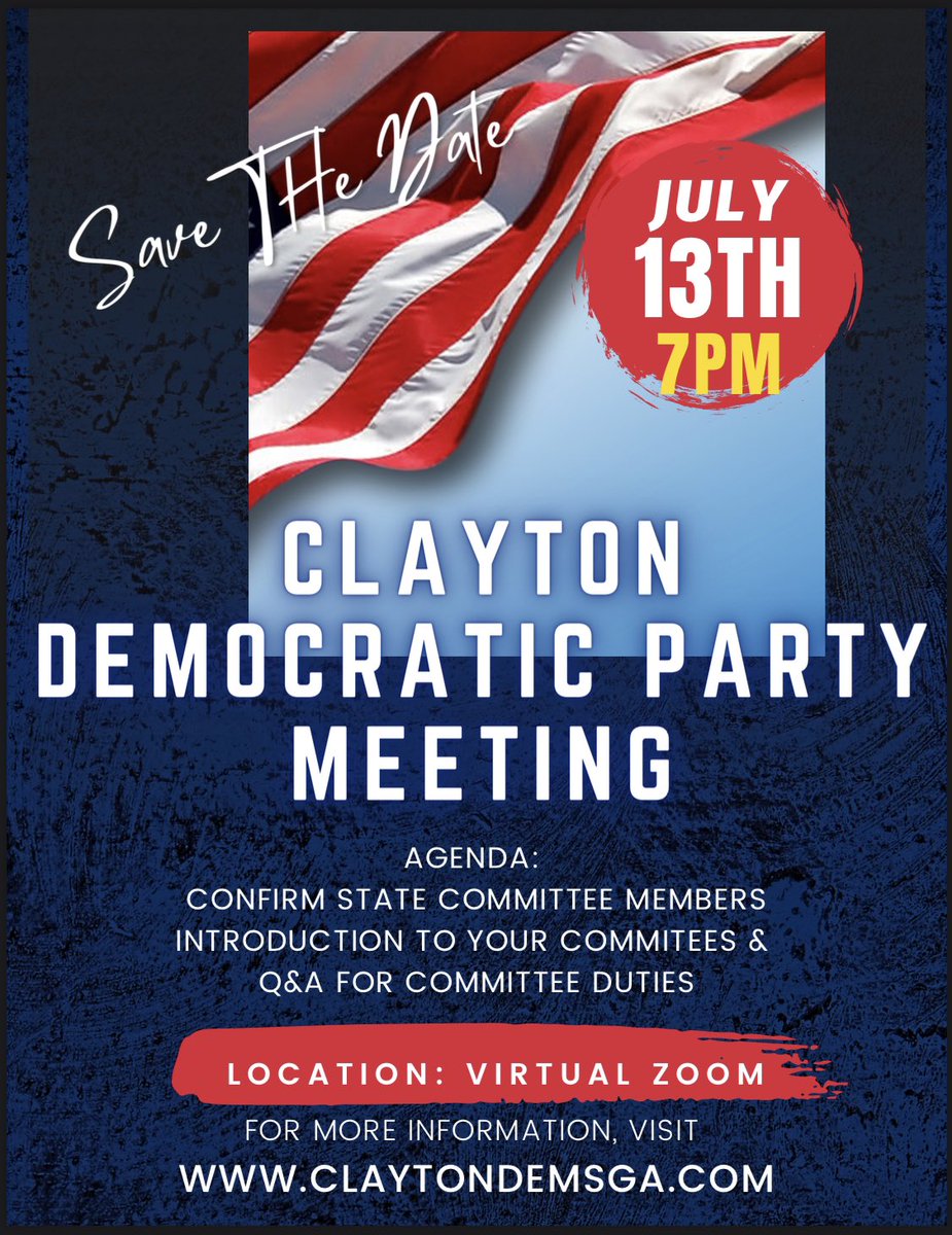 #ClaytonCountyDemocrats #ZoomMeeting #EngageAndEmpower

──────────
Clayton County Democrats is inviting you to a scheduled Zoom meeting.

Join Zoom Meeting
us06web.zoom.us/j/84092894830?…

Meeting ID: 840 9289 4830
Passcode: 795780