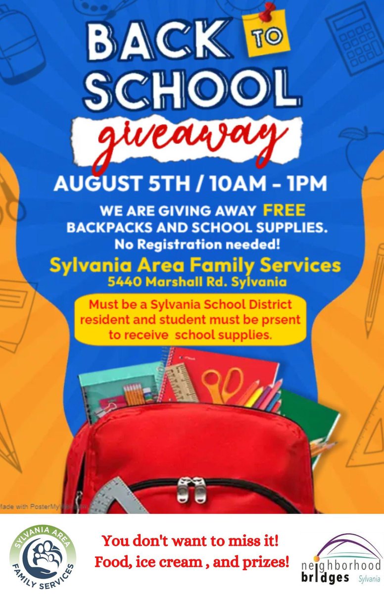 ⭐️We are collecting new backpacks for students in Sylvania Schools! Drop them off at any of the drop off locations listed below⭐️

Thank you for considering!
