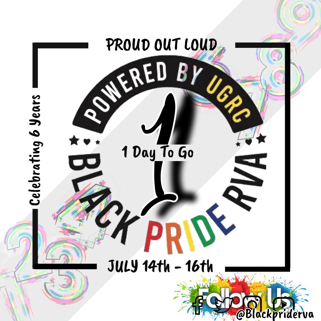 The Countdown is counting down!!!! Just 1 day away from the Official 6th Annual Black Pride RVA Weekend. Celebrating July 14th-16th 2023. We are kicking off Tonight July 13th  @godfreysrva .  Set your Alarms and share with your family &amp; Friends… EVERYONE IS WELCOME.
