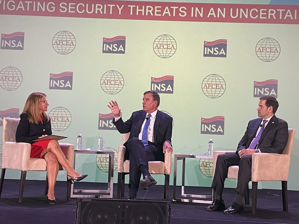 SandraJontz's tweet photo. @SenatorWarner and @SenMarcoRubio discuss national security matters at #intelsummit23, from spying to #AI, #china, maintaining a strong industrial base and more. https://t.co/EiKsKeuJVr