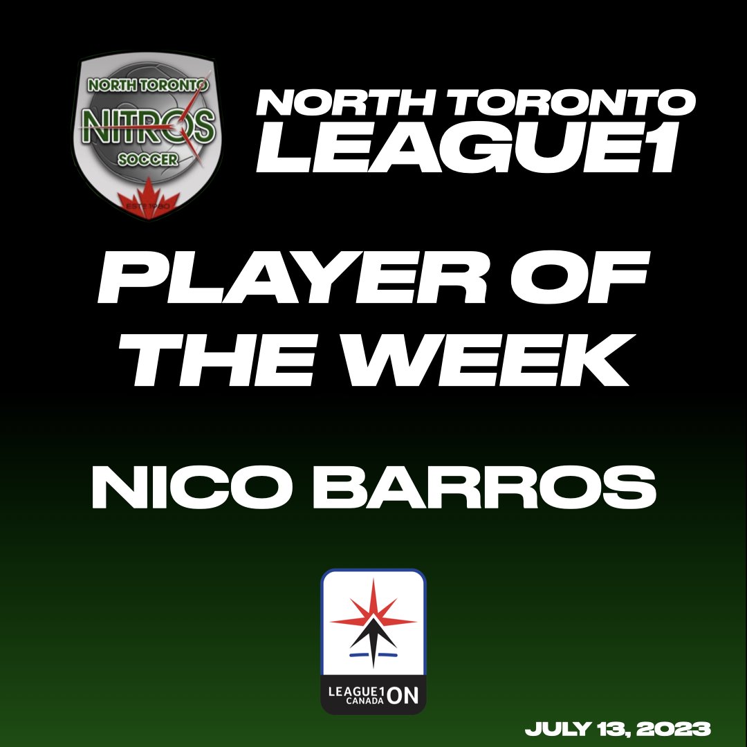 NT_SoccerClub's tweet photo. Congratulations to Nico Barros who was named #playeroftheweek in our @League1ON program‼️

#wearenitros⚽️
#letsgonitros⚽️ https://t.co/njF5JxkFtI