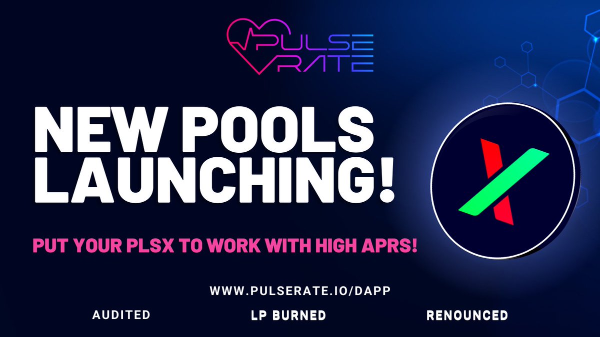 PulseRate_'s tweet photo. 👀 $PLSX Pools Coming Soon!

🎉 We are thrilled to announce the expansion of our Farms with 3 New Pools to complement our existing 24 Pools and Boardroom!

• WPLS/PLSX
• PRATE/PLSX
• PSHARE/PLSX

⏰ July 17TH @ 5PM UTC!

#PLS #PLSX https://t.co/zzggm5WGUH