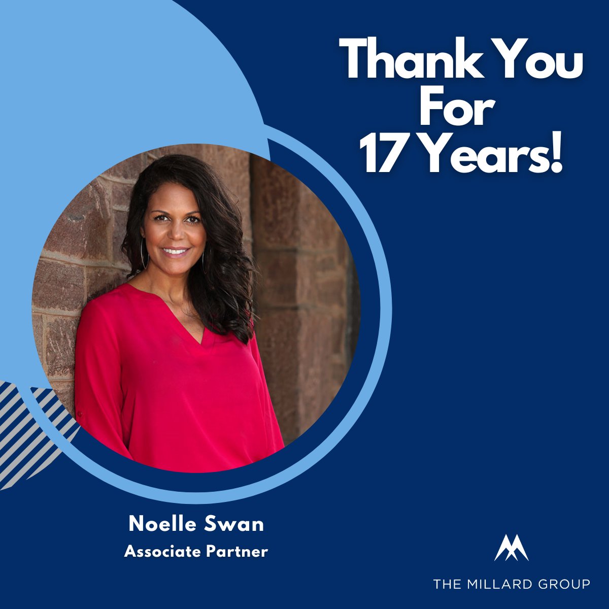 Millard_Group's tweet photo. This month, Associate Partner Noelle Swan celebrates 17 years with The Millard Group! Noelle joined TMG in 2006, and over the past decade, she has brought her expertise in staffing, training, and management to new heights. Thank you for your dedication! https://t.co/7GDUXa5TyS