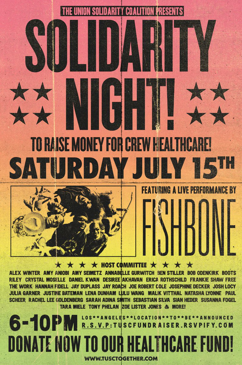 IATSE's tweet photo. We don't see the studios raising money for IATSE and @Teamsters crew during the ongoing strikes, but you know who is?

The Union Solidarity Coalition (TUSC), a grassroots group of writers, directors, and actors raising $ through a new @MPTF fund. 1st fundraiser on 7/15 in LA. https://t.co/5VYJm0IR6u