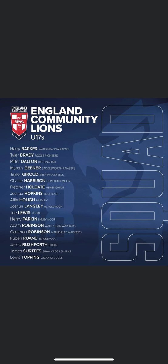 Massive congratulations to our very own Henry Parkin on his selection to the <a href="/lions_rl/">England Community Lions RL</a> U17’s team, who take-on 🇫🇷 on Saturday. Enjoy the occasion 👍👏
