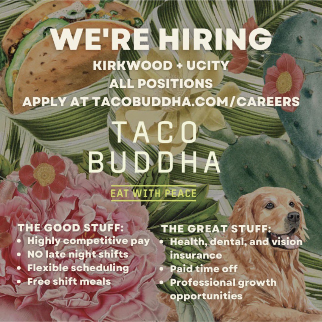 We’re hiring! Apply at tacobuddha.com/careers and start your taco career today 🥳