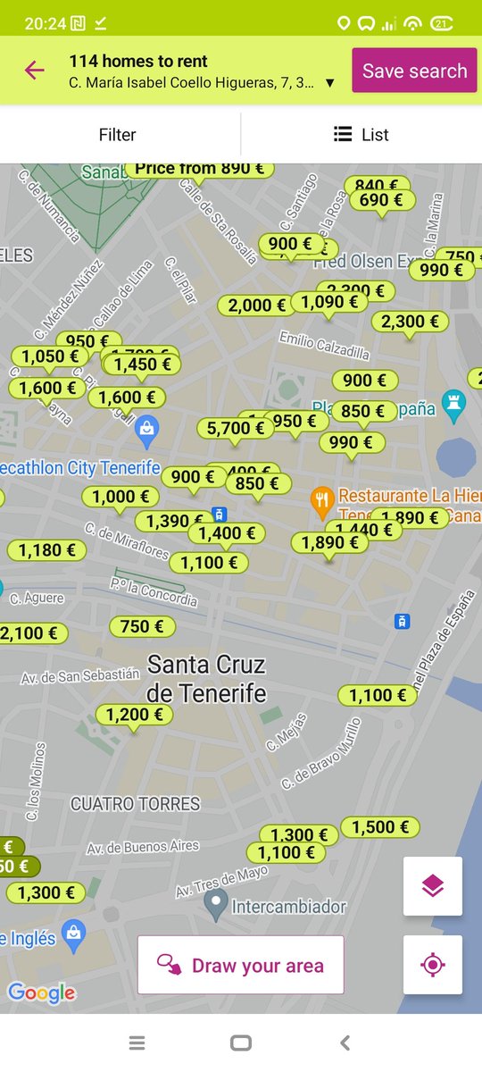 #Canarias tiene un salario medio de 1.573 euros brutos/mes, el segundo más bajo de España. ¿Quieres alquilar algo en Santa Cruz? Más vale que vayas juntando un par de nóminas... Oye, que veo uno a 750 euros... 1/