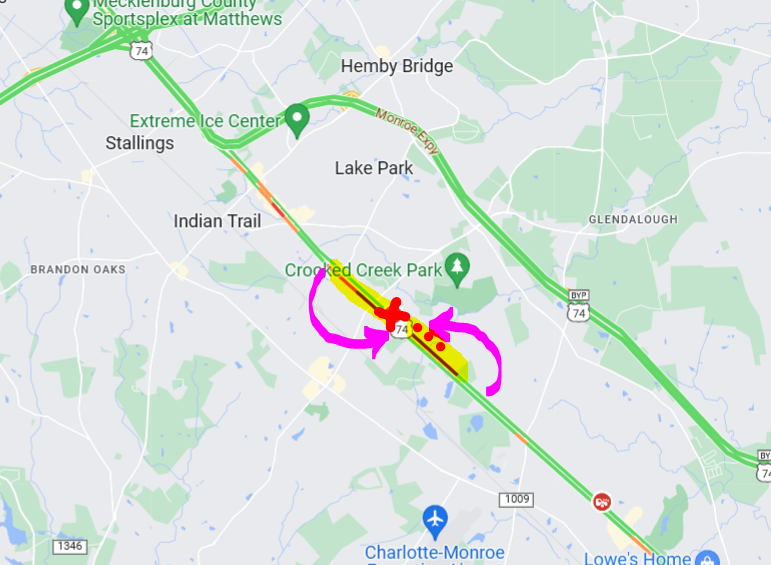 Clt_TrafficGuy's tweet photo. 💢TraffiCast™
US 74 at Wesley-Chapel Stouts Rd has very heavy Traffic in BOTH directions due to a wreck on the WB side.
#CltTraffic #UnionCo #Clt #NC #SC https://t.co/BFvjwaRW1E