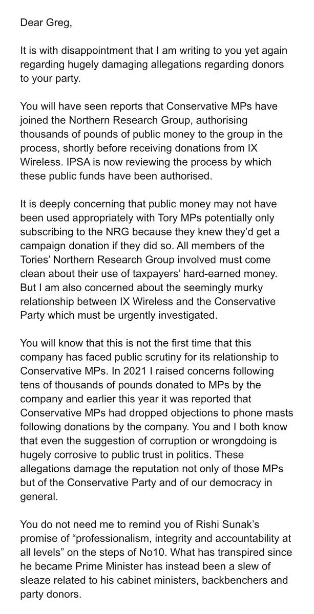 SamCoatesSky's tweet photo. Labour letter from Anneliese Dodds to Tory chair Greg Hands about Sky’s Westminster Accounts story today about the NRG https://t.co/Qy4AGfjKVt