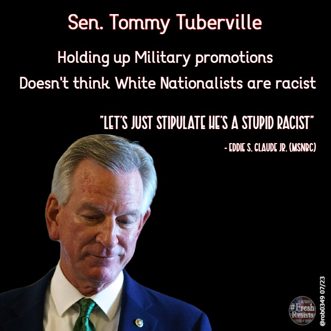 FeistyLibLady's tweet photo. President Biden just called out Sen. Tommy Tuberville for his one man mission to hold up confirmations for senior military officers over Tuberville's religious views on abortion.

 Biden labeled Tuberville's tactic as “ridiculous” and “bizarre” and “jeopardizing U.S. security.”

Biden called on the GOP in Congress "to stand up and do something about it.”

There are very few if any sane GOP members of Congress left.

McConnell said he disagrees with Tuberville. If that is true it is time for McConnell to take control of the situation if he still has any actual power left in the GOP.
#GOPAccountibilty
#BidenHarris2024 
#FreshResists