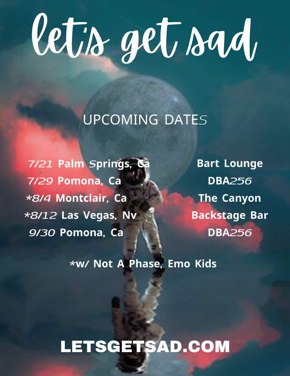 LetsGetSadParty's tweet photo. What’s good, fellow cryers &amp; smilers! Here’s a list of our upcoming shows! Oh! And we have officially launched our website, so head on over to https://t.co/UUzXiH8uNL for all your LGS needs. Link in bio for all socials. https://t.co/WNDLKkf5BB