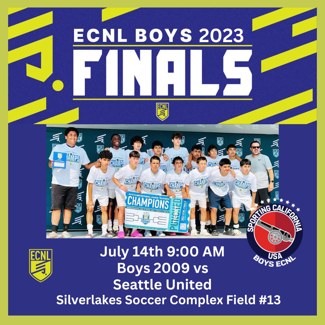 📣🥇 Road to Glory: ECNL Finals Edition! 🏆⚽️

We are thrilled to announce that our incredible @SportingCaliforniaUSA #Boys2009 #ECNL team is all set to dominate the ECNL Finals, starting tomorrow! 🌟🔥 Their hard work, dedication, and sheer talent have l